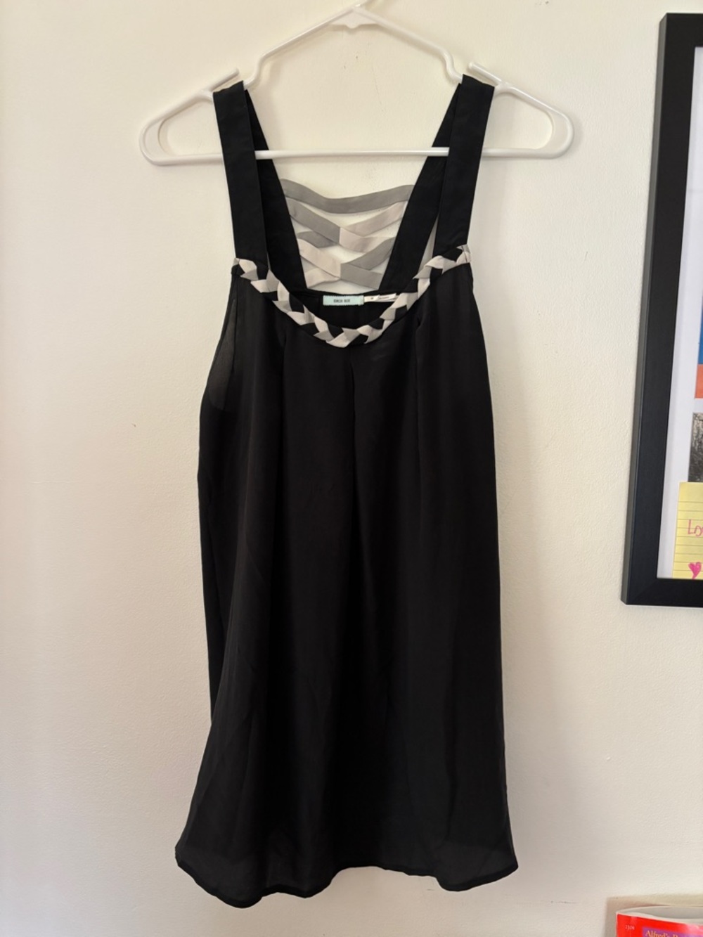 Kimchi Blue Black Tank with Cream Braided Trim